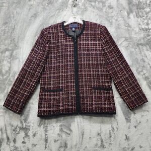 Vintage‎ Laura Scott Jacket Womens 12 Multicolor Plaid Tweed Zip Blazer Preppy